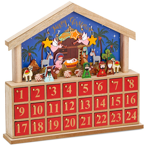 BRUBAKER Reusable Wooden Advent Calendar to Fill - Bethlehem with 24 Doors - DIY Christmas Calendar 13.58 x 12.60 x 2.36 inches