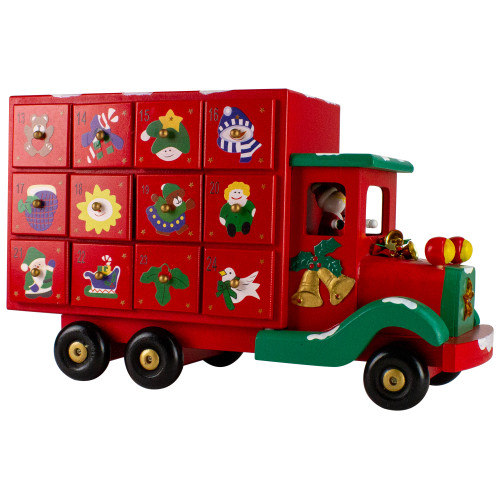 Advent Calendar Storage Truck Christmas Decoration - 14" - Red