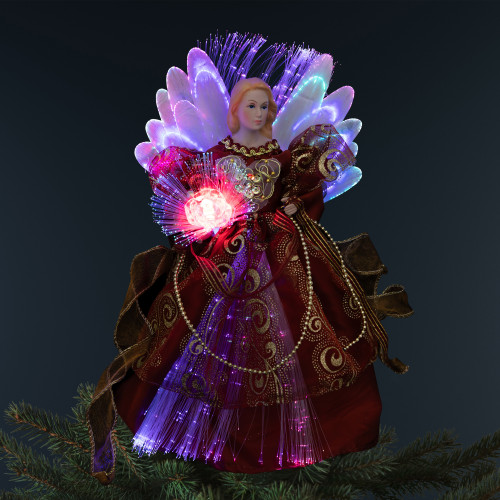 Lighted Fiber Optic Angel Christmas Tree Topper - 12" - Burgundy