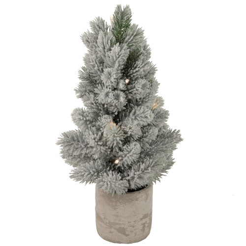 16" LED Lighted Mini Frosted Pine Christmas Tree in Cement Base